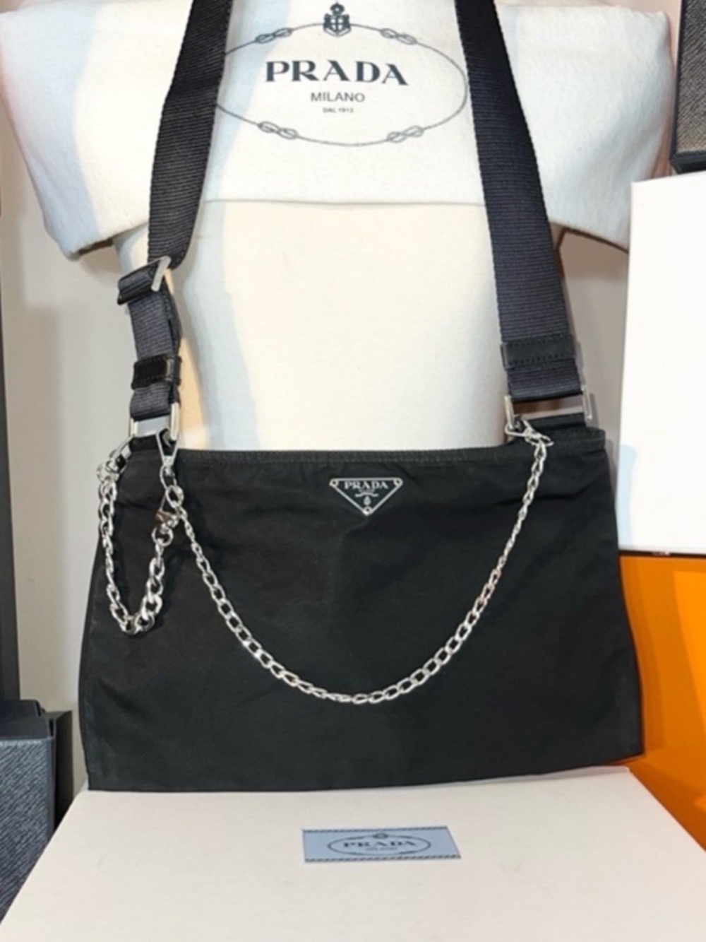Prada⭐️Black Nylon Crossbody with added Silver Chain! Offers always welcome! - Picture 12 of 13